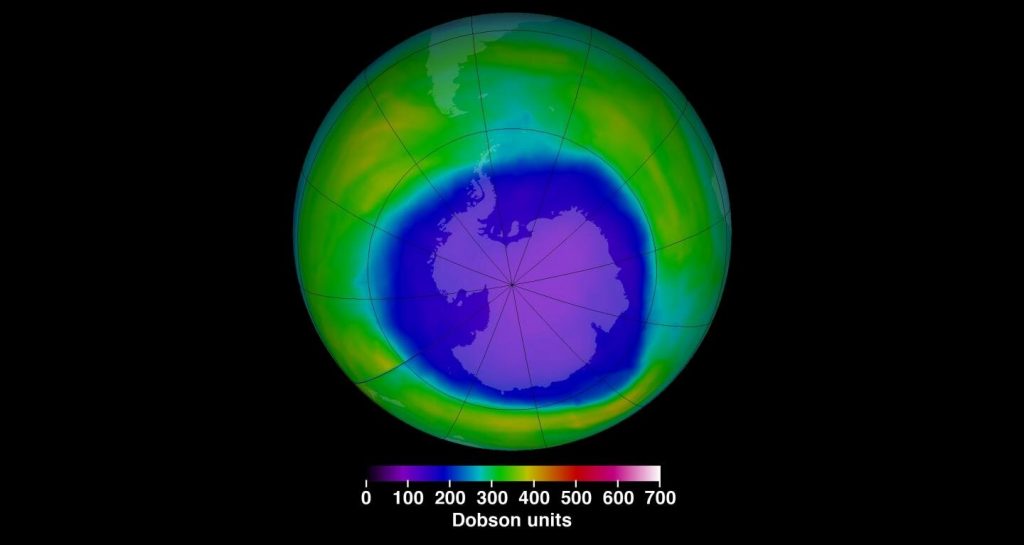 Buraco na camada de ozônio sobre a Antartida em 2015 | Crédito: Nasa/Centro de Voos Espaciais Goddard