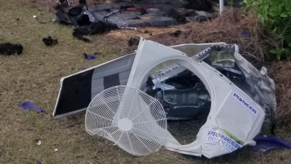 Condensadora de condicionador de ar danificada após explosão na Carolina do Sul | Foto: Divulgação/Cainhoy Fire & Rescue