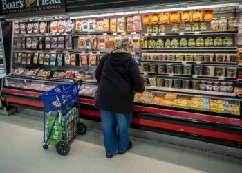 Consumidor em frente a expositor frigorífico em supermercado em Nova York | Foto: rblfmr/Shutterstock